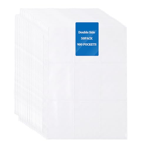 50 Pack 9 Pocket Page Protectors,900 Pockets Double Sided Standard Size Card Sheets Protectors for 3 Ring Binders Album,Fit for Collectible Games, Sports,Baseball Cards - size: 50 pack