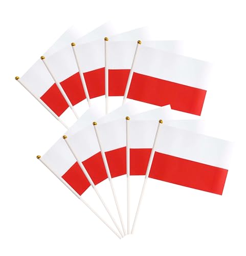 50 Pack Poland Polish Flags Small Mini Hand Held Poland Polish on Stick Flags, Miniature National Country Flags,Party Decorations Supplies for Parades,International Festival - color: Poland