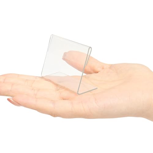 36 Mini Acrylic Sign Holder Name Card Price Tag Label Holder with 36 PCS Blank Labels Slanted L-Shape Plastic Name Card Price Card Tag Label Counter Top Stand