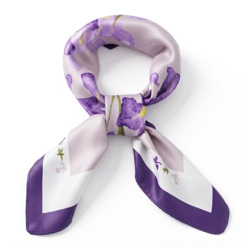 Ymapinc Colorful Western Horse Neck Scarf for Women, Square Silk Wrap, Horse Printed Bandanas Soft Head Scarf for Women - color: Purple Flowers