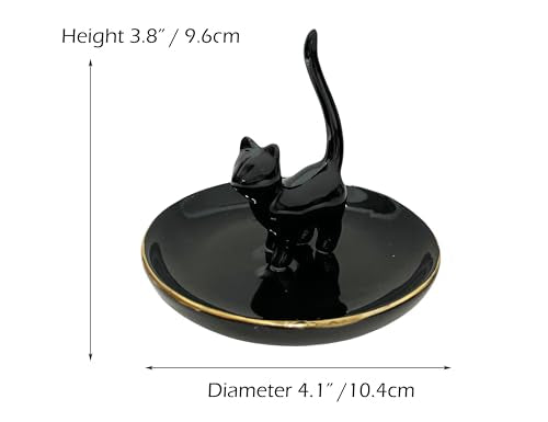 ROSA&ROSE Cat Ring Holder Trinket Tray Ceramic Jewelry Dish Porcelain Ring Organizer–Gift for Women,Girlfriend,Wife,Birthday or Anniversary (Black) - color: Black