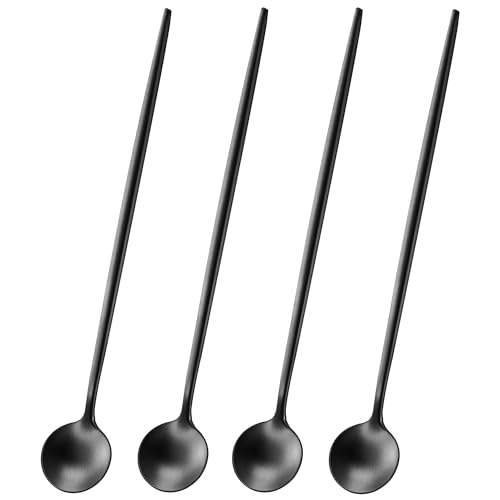 9 Inch Matte Black Iced Tea Spoons,4 PCs Sturdy Long Spoon For Stirring Coffee,Cocktail,Milk,Dessert,SS18/10 Satin Black Long Handle Iced Teaspoons For Mixing,Latte Spoons Set - color: Black, size: 9 Inch