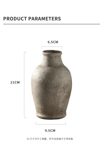 Ceramic Flower Vase 8.3（inc） Gray Rustic Farmhouse Decor Living Room Home Decor Bedroom Decorations for House Book Shelf Office Coffee Desk Dining Fireplace Floor vase