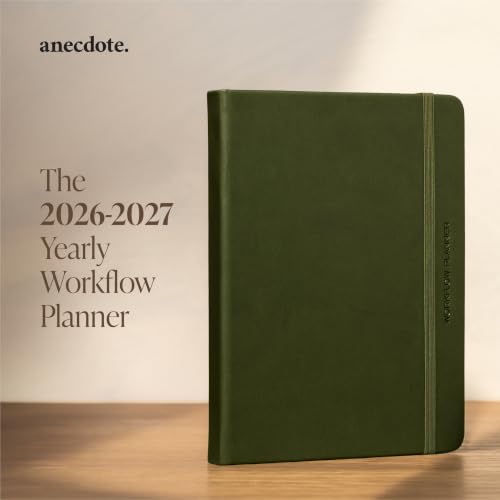 Anecdote Planner w/ 2026-2027 Calendar Yearly Planner Vegan Leather Cover - color: Olive Green