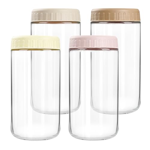 SHOWIN Overnight Oats Containers with Lids, 24oz Glass Jars with Lids 4 pcs, Wide Mouth Mason jars for Salad, Yogurt, Snacks, Meal Prep - color: Multicolor, size: 24oz-4pc