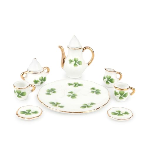 Miniature Tea Set 1/6 Scale Dollhouse Accessories Porcelain Lucky Clovey - color: Lucky Clover