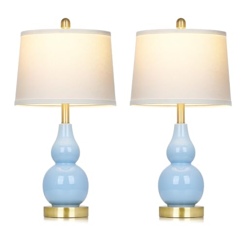 Rinweey 25" Tall Double Gourd Ceramic Lamps Set of 2, Coastal Bedside Lamps - color: Blue - 25"H