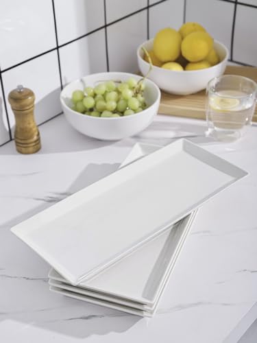 Kanwone White Serving Platters, Porcelain Serving Trays for Parties, Large Rectangular Plates - 14.5 Inch, Set of 4 - style: Style3