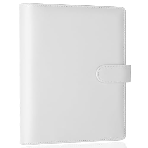 Antner A5 Binder 6 Ring Refillable Notebook Binder Planner Cover for A5 Refill Paper, PU Leather Loose Leaf Personal Organizer Budget Planner for Savings & Budgeting with Magnetic Buckle, White - color: White