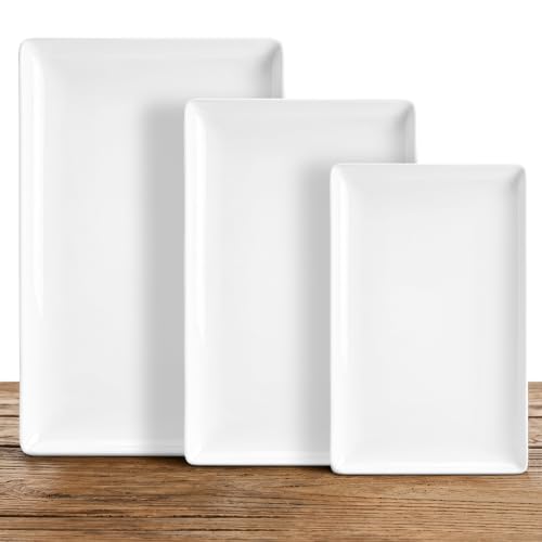 Kassel Ceramic Serving Platter Set 16”/14”/12” White Porcelain Serveware for Parties & Entertaining - Decorative Oven-Safe Serving Dishes & Platters for Food, Cookies, Meat & Turkey Rectangular Large - size: Large Rectangular 16”/14”/12”