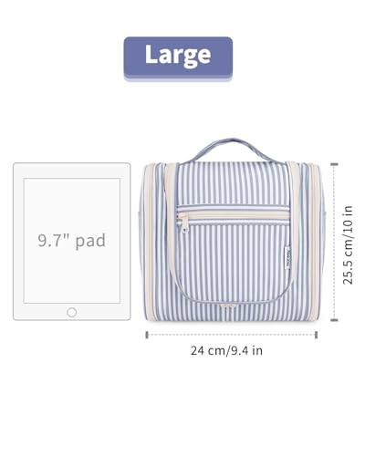 Narwey Large Hanging Travel Toiletry Bag for Women, Makeup Cosmetic Bag - color: CA-Greyish Blue Stripe, size: Large