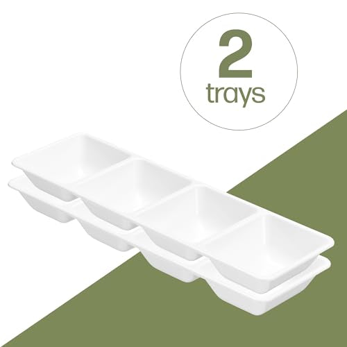 Plasticpro 4 Sectional Rectangle Plastic Disposable Serving Tray/Platter 5 X 16 White Pack of 2 - color: White