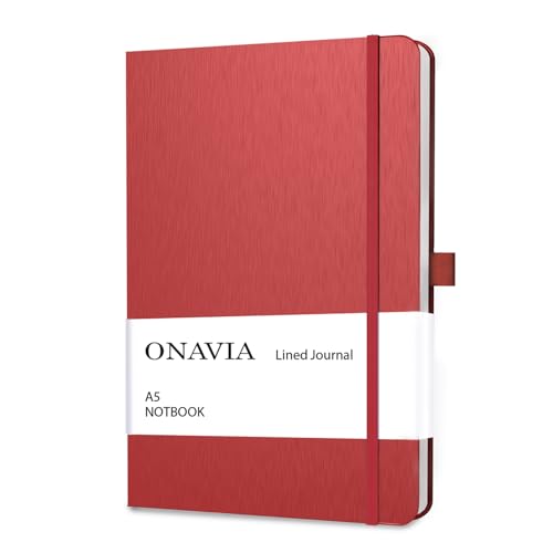 ONAVIA A5 Notebooks for Work, Lined Journal, 160 Pages, Red - color: Red