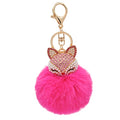 Faux Rabbit Fur Pom Pom Keychain with Fox Head - color: Rose Red