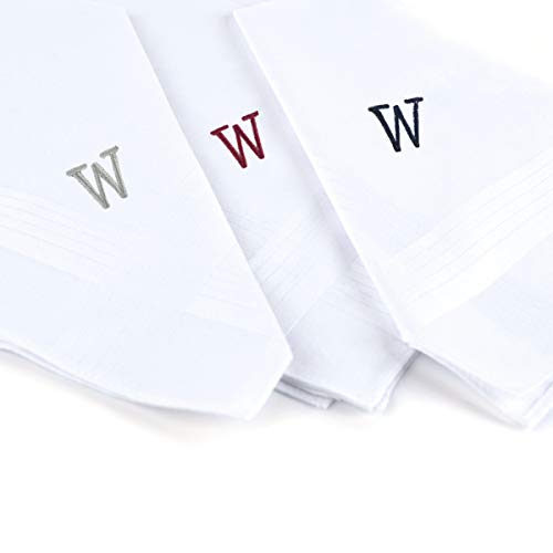 Initial Handkerchief for Men, Monogrammed Boxed 3 Piece Set,100% Cotton - color: W initial