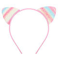 Cat Ears Headband Rainbow Glittery Non Shed Sparkly Pastel Kitty Ears - color: Rainbow Glittery