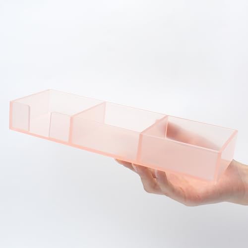 Pink Sticky Note Holder for Desk Acrylic Pink Paper Clip Holder Clear Sticky Notes Organizer 3 Grids Memo Note Pads Storage Container Notepad Dispenser for Cute Desktop Accessories