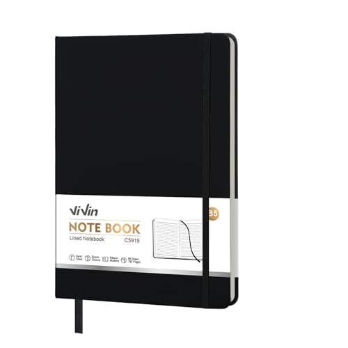 ViVin B5 Hardcover Lined Notebook,6.9x9.8 192 pg College Ruled Leather - color: Black, size: B5