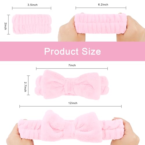 CIEHER 12 PCS Black & Pink Makeup Headband for Women Wrist Washband Scrunchies Cuffs for Washing Face, Soft Bow Hair Band Matching Wristbands - color: Black, Pink