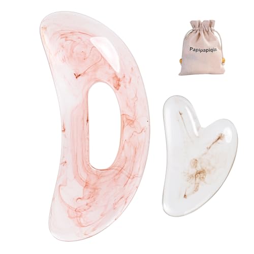 Large Body Gua Sha Tool for Lymphatic Drainage,Cellulite, Sculpting and Sore Muscles,Grip-Friendly with Smooth Resin & Ergonomic Design for Jawline, Neck,Thighs and Stomach Pink Resin Prop 65 Tested - color: Pink and Gray