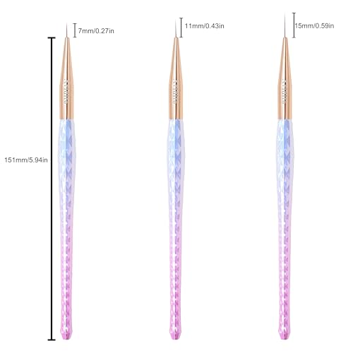 3pcs Pink-Silvery Nail Art Liner Brushes Set - color: Pink-silver