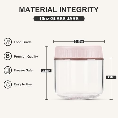 SHOWIN Overnight Oats Containers with Lids, 10oz Glass Jars with Lids 4 pcs, Wide Mouth Mason jars for Salad, Yogurt, Snacks, Meal Prep - color: Multicolor, size: 10oz-4pc