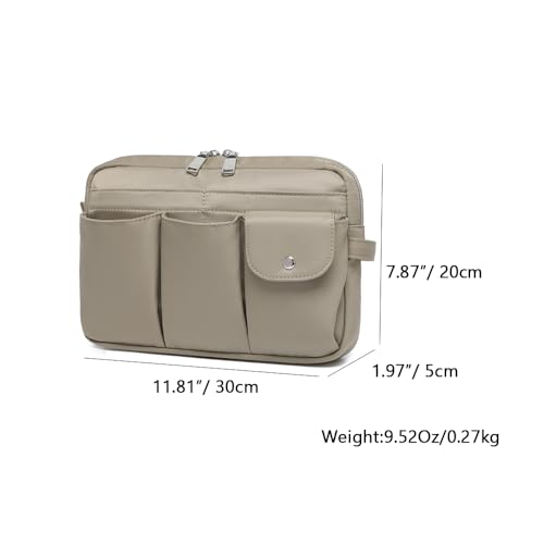 Pencil Holder Storage Bag for Women, Large Capacity Zippered Pencil Case with Multiple Pockets, Nylon Canvas Stationery Organizer for Office, Travel & Daily Use (Nylon,Khaki) - color: Khaki/Nylon