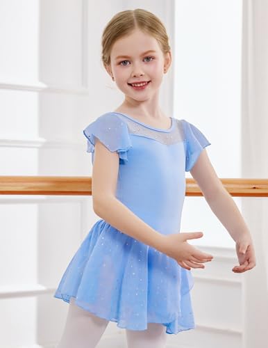 Zaclotre Girls Ballet Leotards Ruffle Sleeve Sparkle Dance Leotard - color: Baby Blue, size: 2-3T