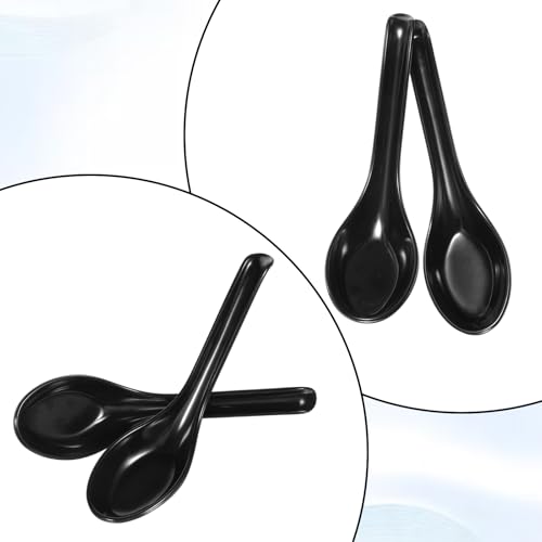 Asian Soup Spoons 2pcs Meal Spoon Black Long Handle Spoon with Hook