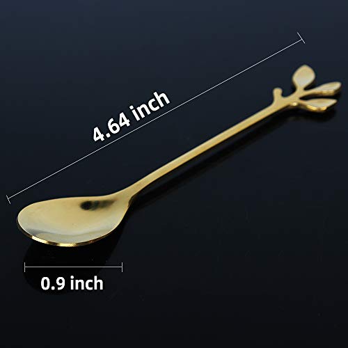 Gold Leaf Coffee Spoon Soup Spoons Sugar, Ice-Cream Tea Stirring 4.8 Inches Retro Dessert Demitasse Espresso Cutlery Kitchen Tableware-Set of 12 - color: Gold,Style 2