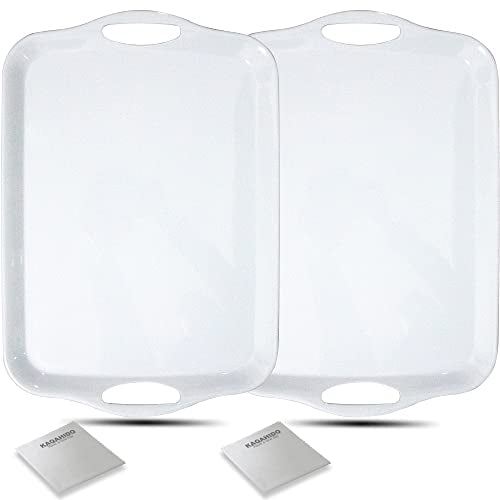 KAQAHIDO Large Melamine Serving Trays for Eating, 17.5’’ x 12’’ Serve Platter for Appetizer, Charcuterie, Food, Snack, Cupcakes, Dessert, BPA-Free, Dishwasher Safe Tray, Set of 2, White - color: White