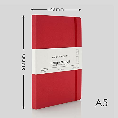 myPAPERCLIP Limited Edition A5 Checks/Square Grid Notebook | 192 Pages, 100 GSM, Soft Cover, A5 (5.83 × 8.27 in) | Flat Lay | Bookmark & Elastic Closure | Ruby - color: Ruby, style: Checks