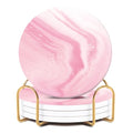 Pink Absorbent Coasters for Drinks Set of 4 with Gold Holder