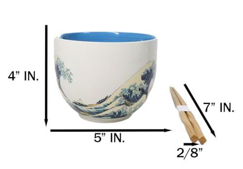 Ebros Gift Artistic Donburi Ramen Udon Noodles Soup Salad 5" D 18Oz Bowl With Bamboo Chopsticks And Built In Rest Set Asian Dining Kitchen Accent (Great Wave Of Kanagawa Hokusai) - color: Great Wave Of Kanagawa Hokusai