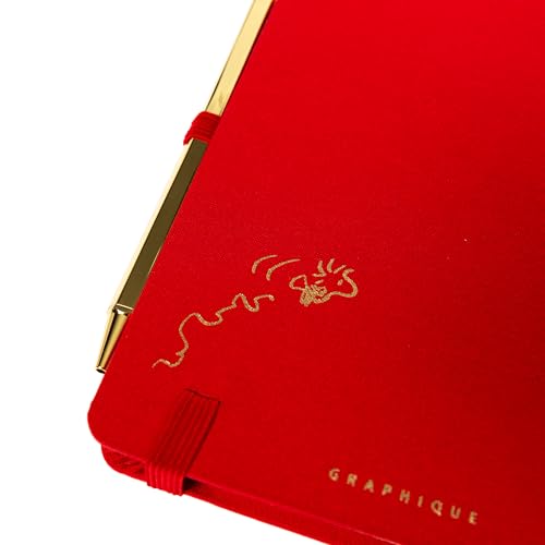 Snoopy Lined Journal Plus Pen by Graphique Luxe Collection, Hardcover Diary Notebook for Writing, Gold Foil Embossing, 160 Pages, 6” x 8” - color: Snoopy