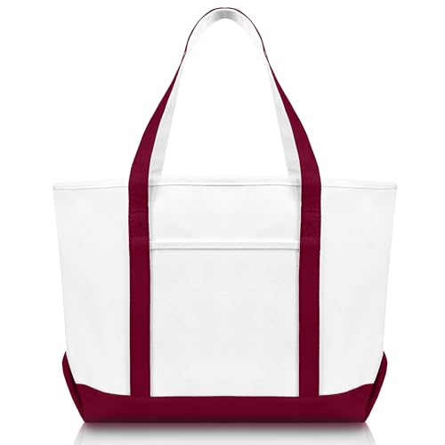 DALIX 23" Premium 24 oz. Cotton Canvas Shopping Tote Bag - color: Crimson