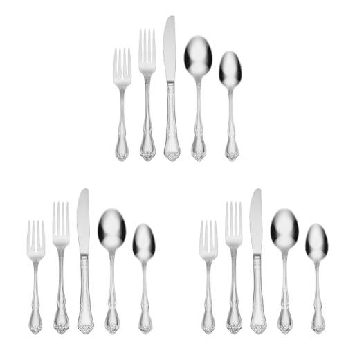 Oneida True Rose 20-Piece 18/0 Silverware Set for 4, Flatware, (Pack of 3) - style: 20-Piece Flatware Set (Pack of 3)