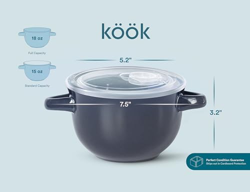 KooK French Onion Soup Crocks with Lids & Handles, Set of 4, Denim - color: Denim