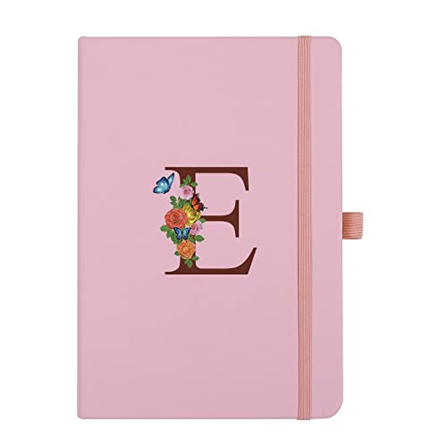 Pink Notebook for Women, 5.7"X8.3" A5 Journal Notebook with Letter E, Dual-Sided Writing Notebook with Dividers, Cute Leather Journal for Work, Business, School, Meetings, Travelers, Small Notebook - color: E