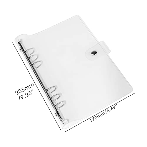 A5 Binder Cover 6-Ring Planner 7"x9.25" Clear Transparent Soft PVC Notebook Shell Round Ring Binder Cover Protector Snap Button Closure Loose Leaf Folder - color: Transparent, size: A5 (180mm x 235mm)