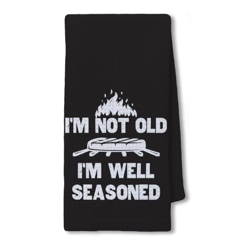 Funny BBQ Grilling Kitchen Hand Towels 16x24 Inch, Father's Day Grilling Gifts, Grill Lovers Gifts, I'm Not Old I'm Well Seasoned Decorative Hand Towels for Kitchen - color: Seasoned