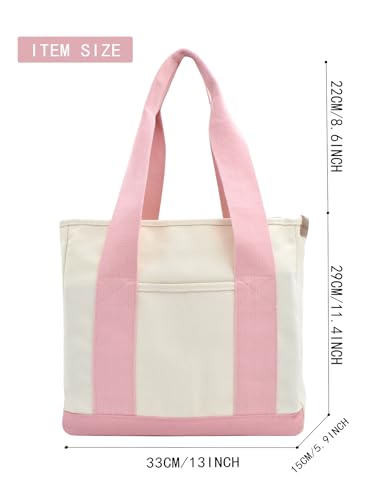 TeeYee 16oz Canvas Tote Bag Casual Multi Pocket Work Bag for Women - color: 134pinkm, size: Medium
