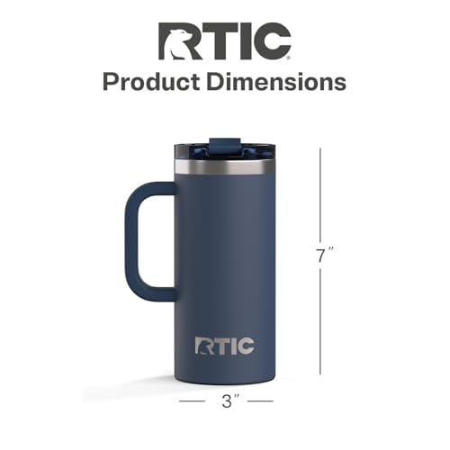 RTIC 16oz Road Trip Travel Mug with Lid and Handle, Ceramic Lined, Navy - color: Navy, size: 16 Ounces