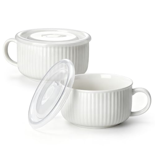vancasso 38oz Soup Mug with Lid and Handle Steam Vent Bowl White 2 Pack - color: White - Set of 2