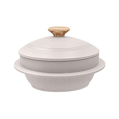 Cast Aluminum Pot with Lid, 7 in Non-Stick Casserole Dish Korean Stone Bowl Induction Compatible, White - color: White, size: 7 in