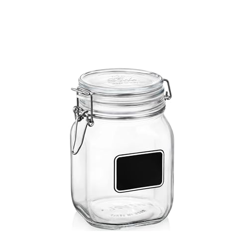 Bormioli Rocco Fido Square Clear Jar with Chalkboard, 33-3/4-Ounce - size: 33.75 oz., Single Jar
