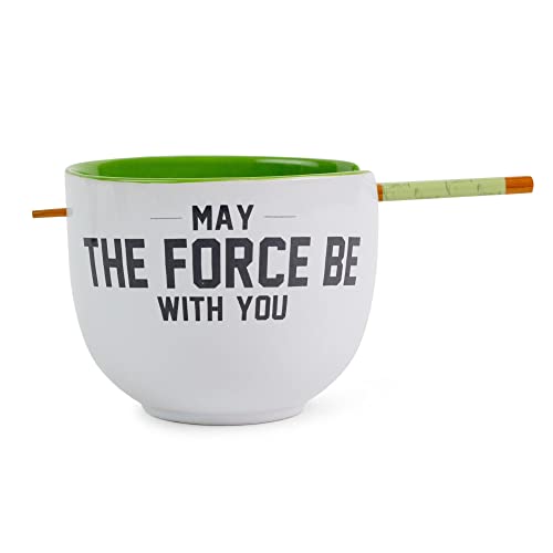 Star Wars Yoda May The Force Be With You Ceramic Dinnerware Set | Includes 20-Ounce Ramen Noodle Bowl and Wooden Chopsticks