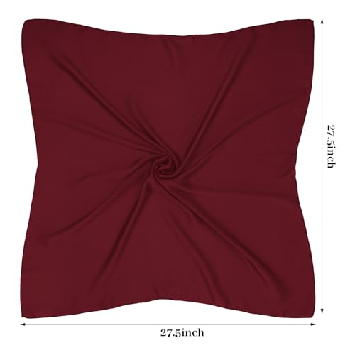 Pistha Satin Scarf Neck Scarf Square Bandanas Hair Handkerchief 27.5 inch - color: Wine Red