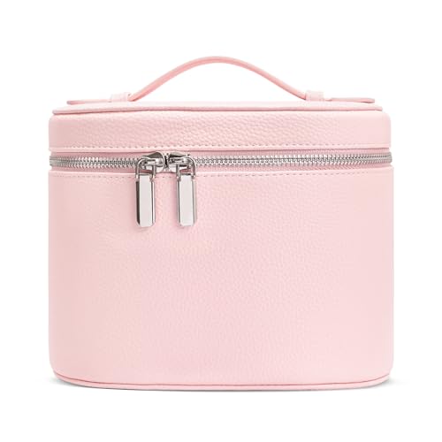 Cosmetic Case, Leather Makeup Bag, Portable Handheld Makeup Case, Detachable Compartments - color: pink, size: M(8*5.5*6in)