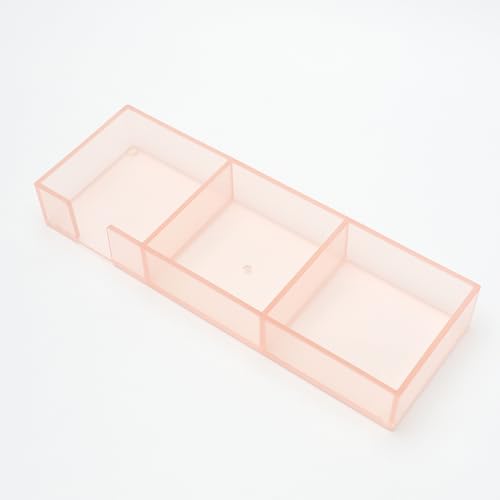 Pink Sticky Note Holder for Desk Acrylic Pink Paper Clip Holder Clear Sticky Notes Organizer 3 Grids Memo Note Pads Storage Container Notepad Dispenser for Cute Desktop Accessories